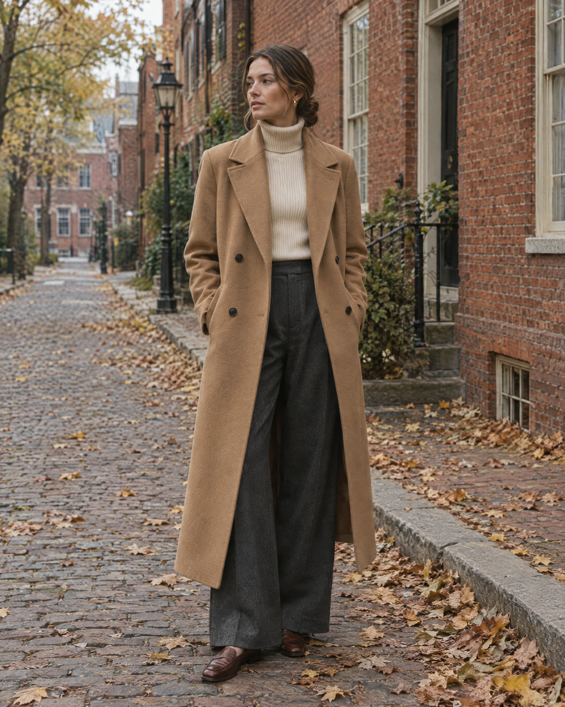 The camel coat & wide-leg trouser